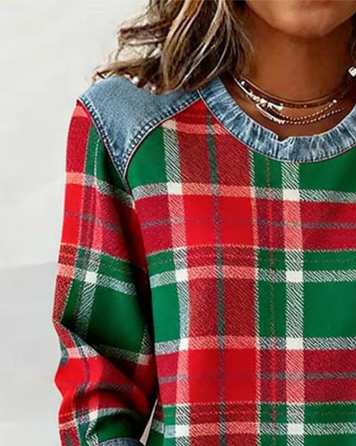 Élora | Chemise carreaux & denim