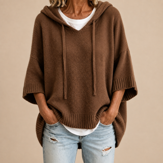 Céleste | Poncho en maille à capuche et manches trois-quarts
