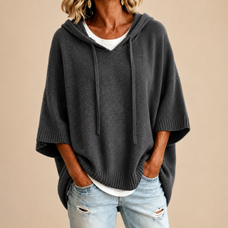 Céleste | Poncho en maille à capuche et manches trois-quarts