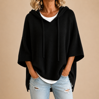 Céleste | Poncho en maille à capuche et manches trois-quarts