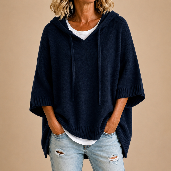 Céleste | Poncho en maille à capuche et manches trois-quarts