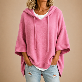 Céleste | Poncho en maille à capuche et manches trois-quarts