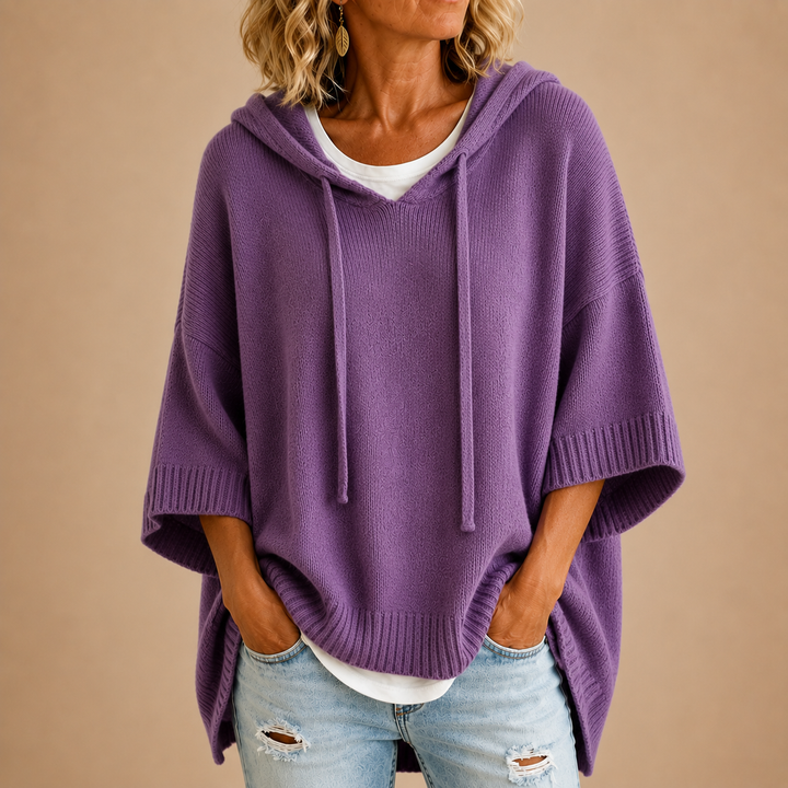 Céleste | Poncho en maille à capuche et manches trois-quarts