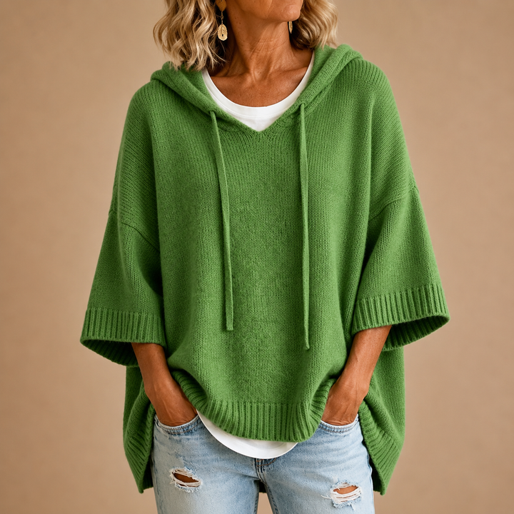 Céleste | Poncho en maille à capuche et manches trois-quarts